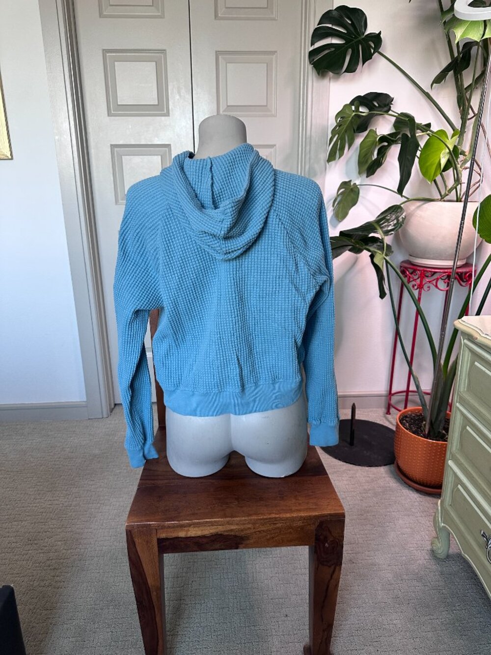 The North Face Chabot Hoodie Women’s Small Algae Blue Thermal Knit - Picture 4 of 6